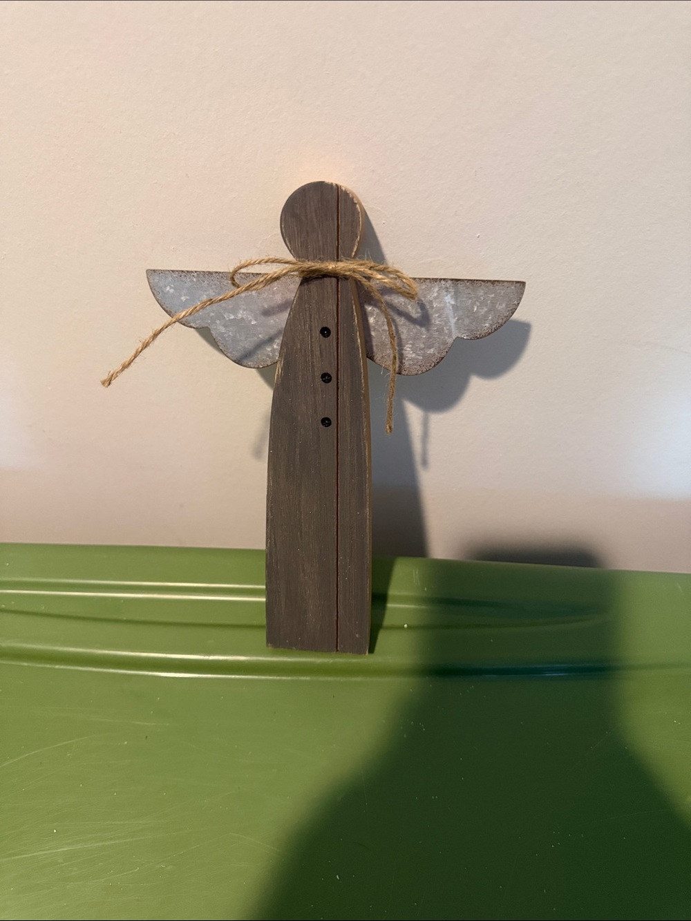Rustic Gray Wooden Angel with Twine Bow - Home Holiday Decor